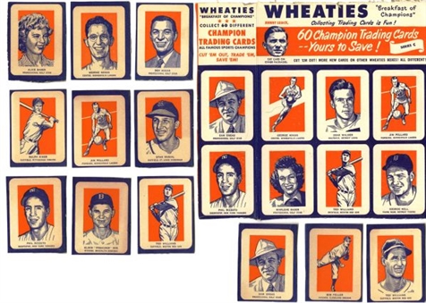 1952 Wheaties Card Collection of 19 different plus One Panel of Eight
